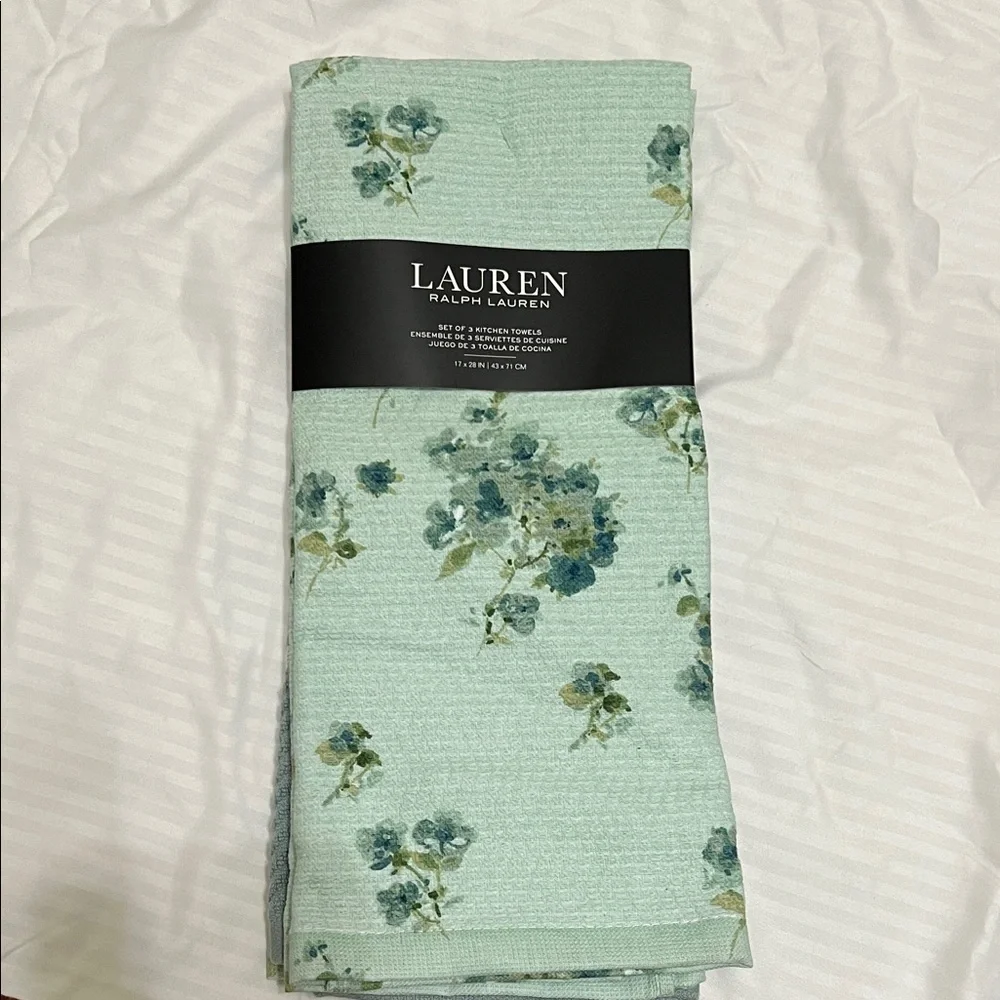 Lauren Ralph Lauren Kitchen Towels set of 3 Mint Blue, Blue, Green